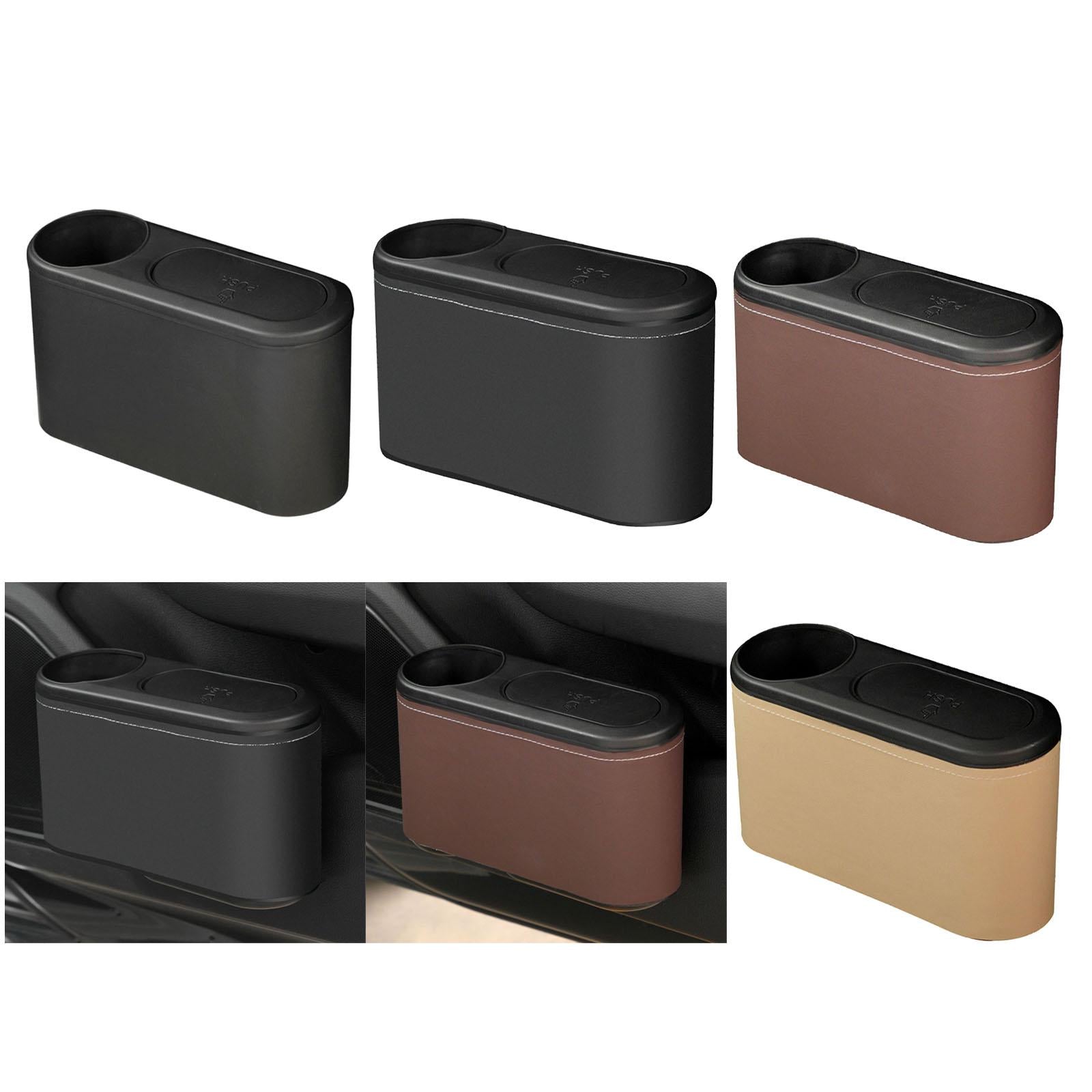 Car Trash Can with Lid Auto Accessories Trash Container for Keys Bottle Black Plastic