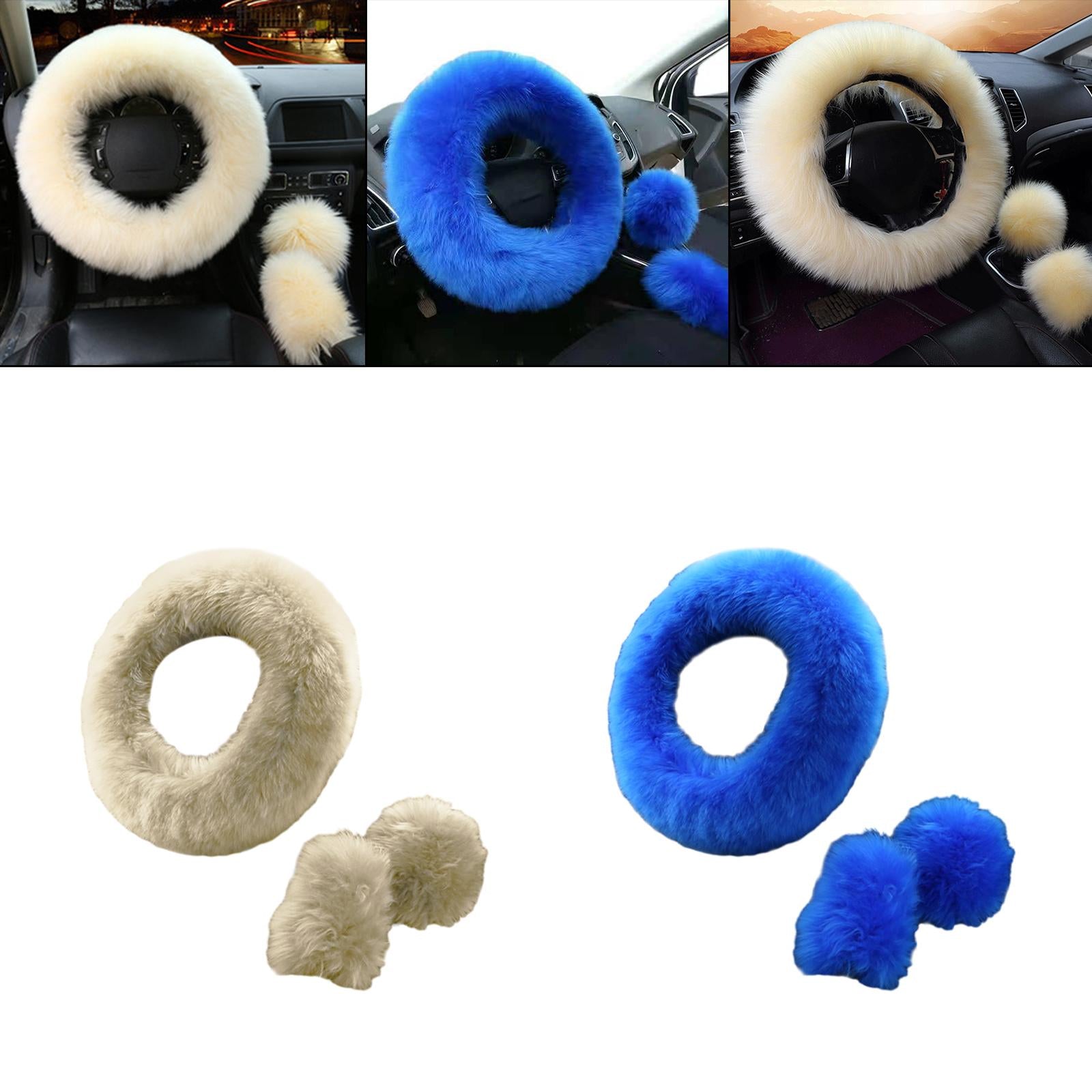 Car Steering Wheel Cover Comfortable for Women Girls Soft Gear Shifter Cover Beige