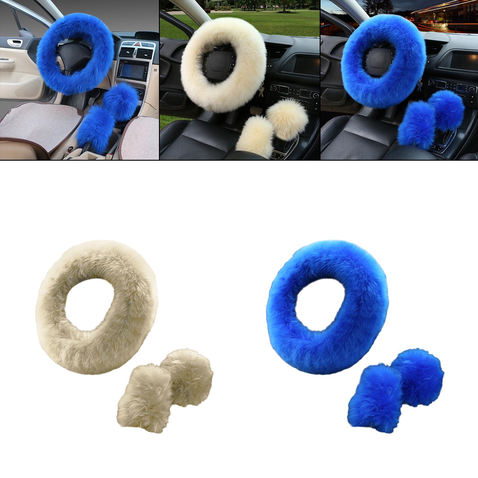 Car Steering Wheel Cover Comfortable for Women Girls Soft Gear Shifter Cover Beige