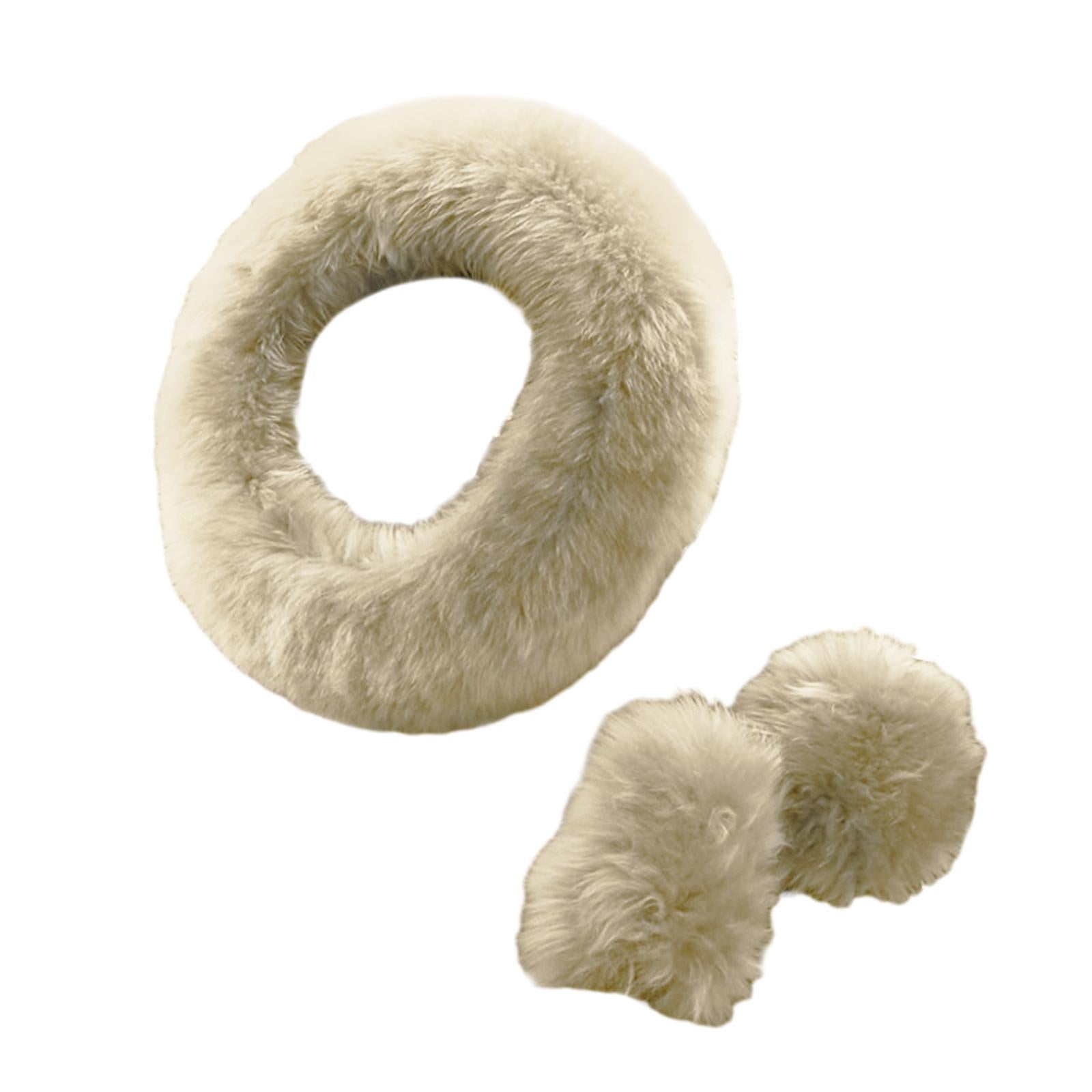 Car Steering Wheel Cover Comfortable for Women Girls Soft Gear Shifter Cover Beige