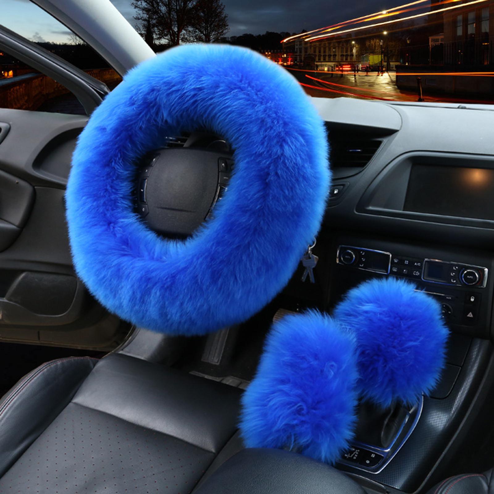 Car Steering Wheel Cover Comfortable for Women Girls Soft Gear Shifter Cover Blue