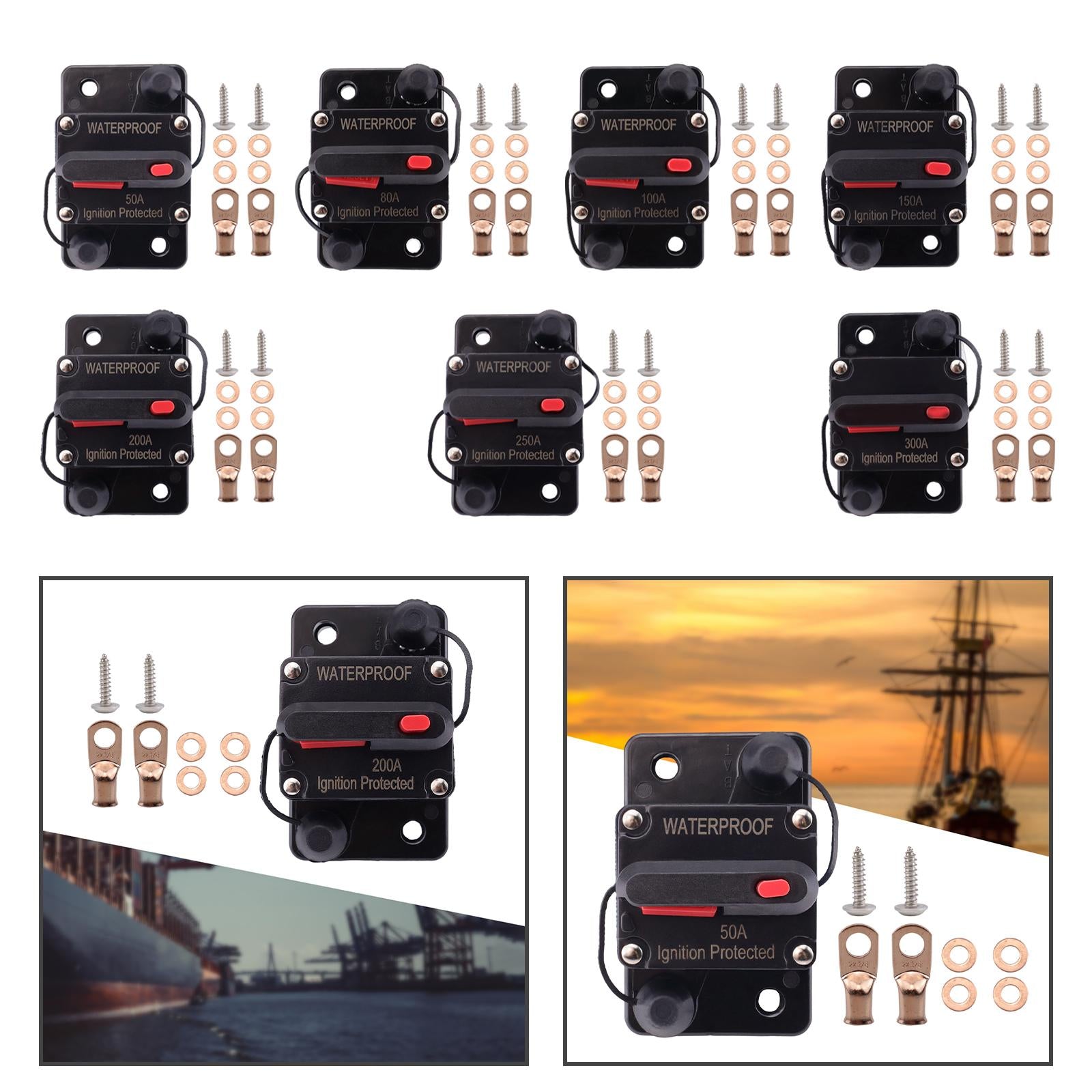 Marine Circuit Breaker with Manual Reset 12V-48V DC for RV Trolling ATV 50A