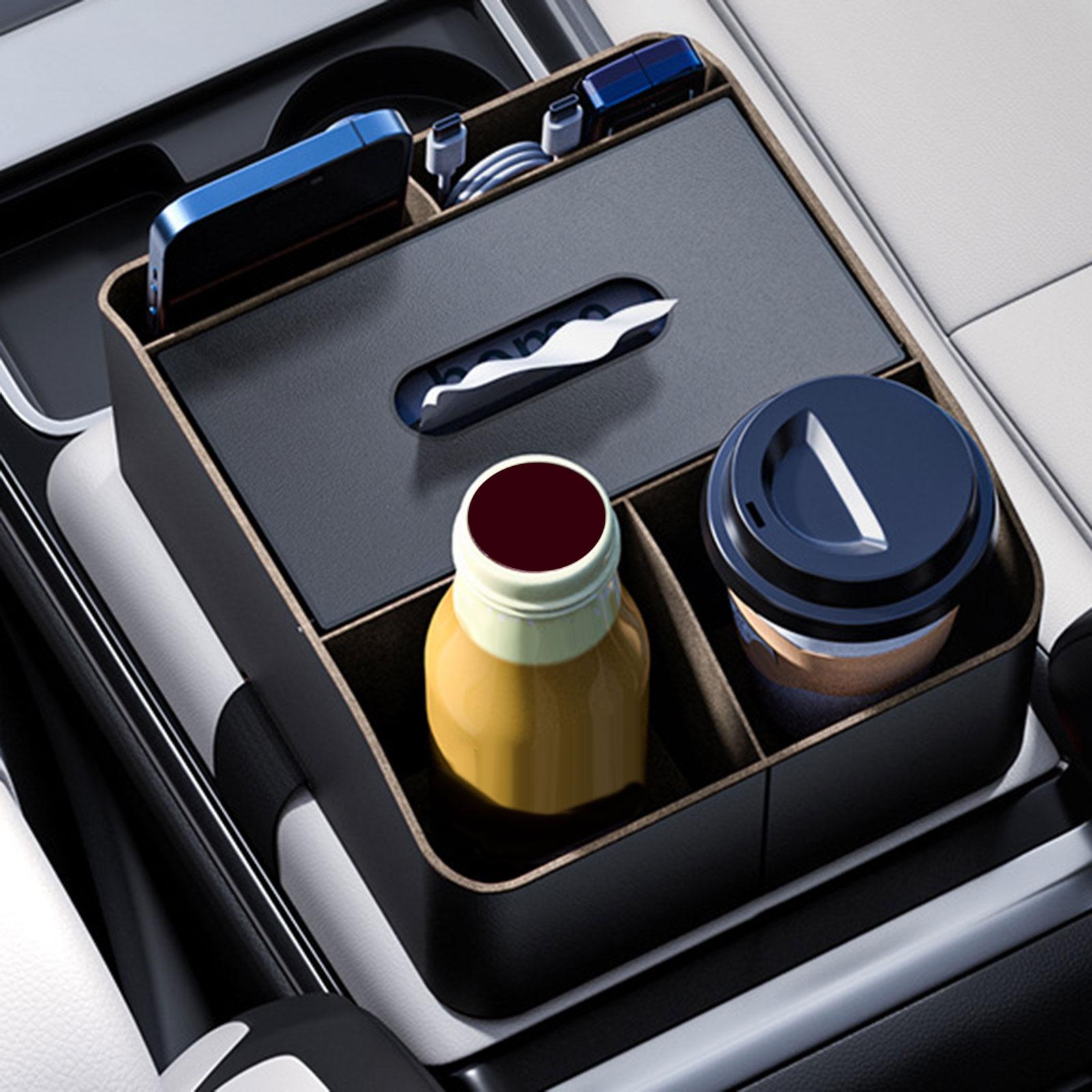 Car Center Console Organizer Black PU Leather for Card Sunglasses Phone