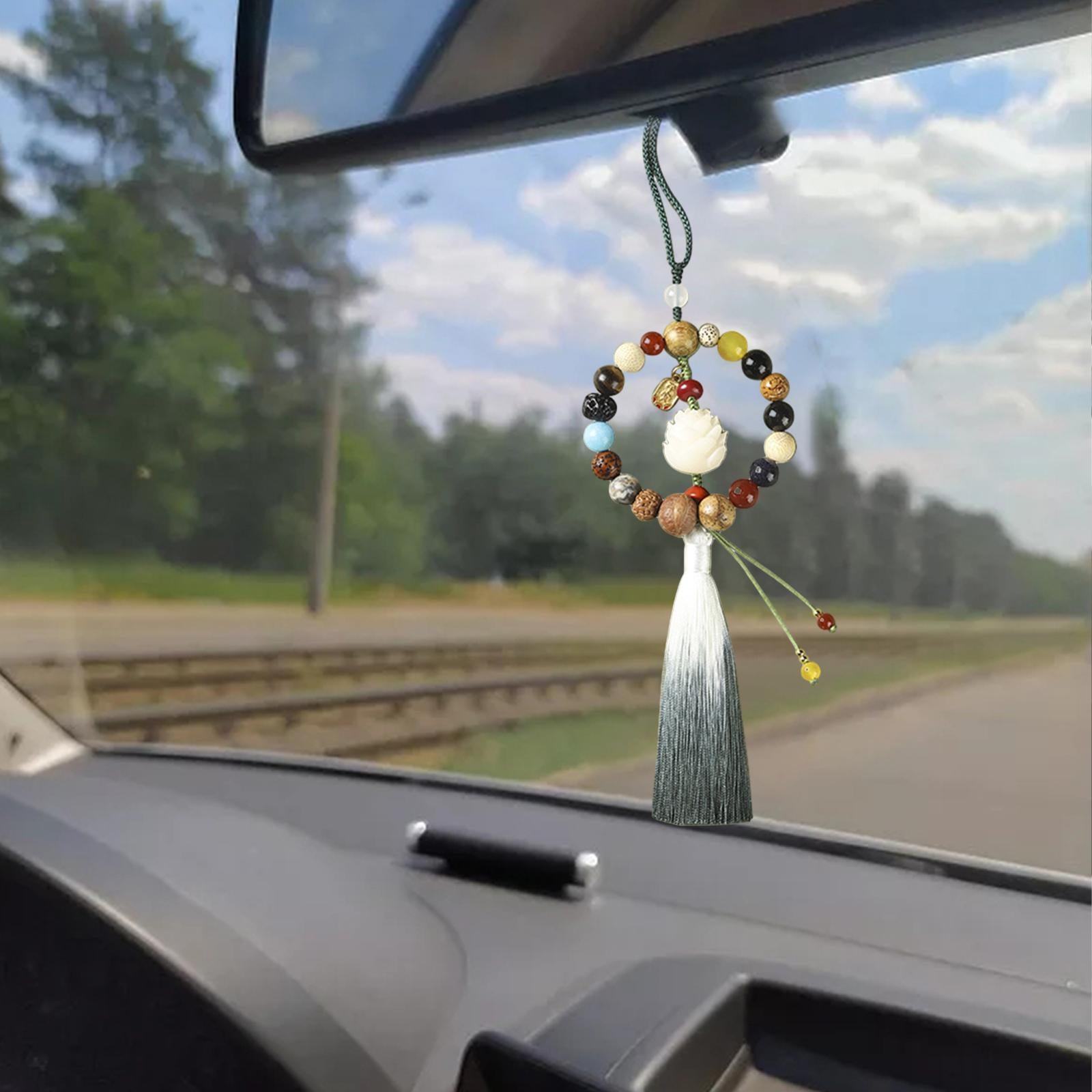 Rearview Mirror Charm Chinese Car Decor Pendant Car Mirror Hanging Charm Lotus