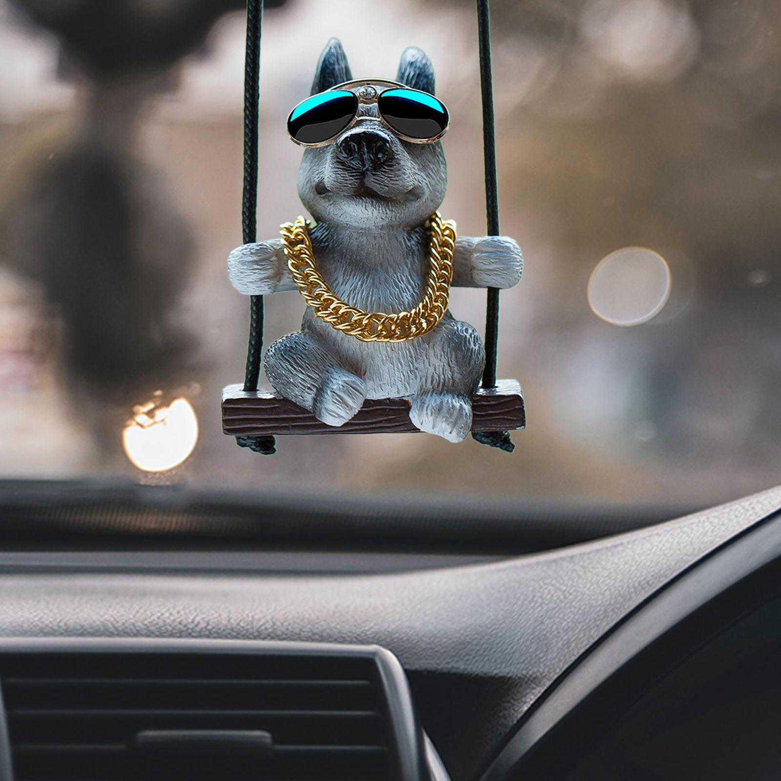 Rearview Mirror Decorations Cute Swinging Pug Car Mirror Hanging Accessories Style B