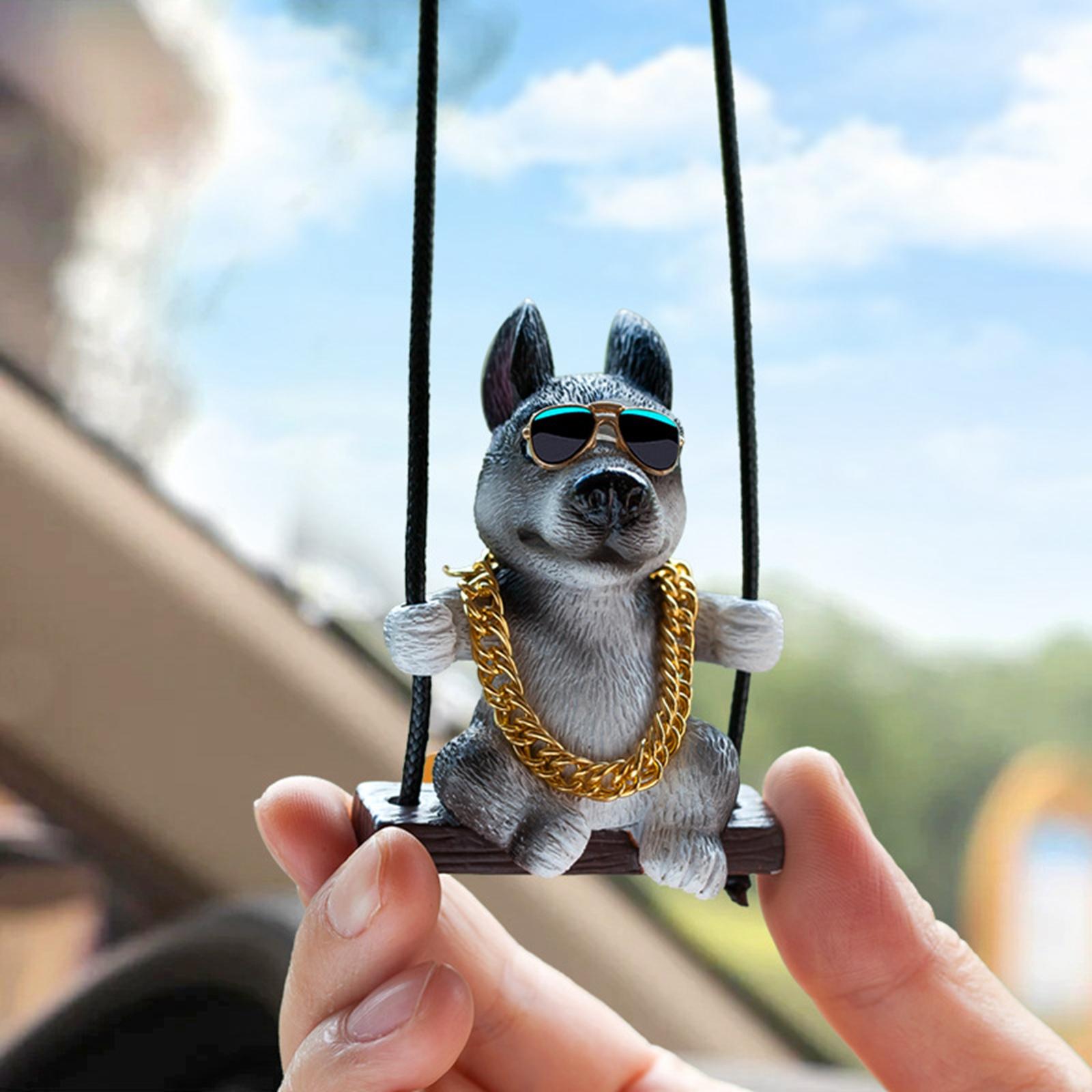 Rearview Mirror Decorations Cute Swinging Pug Car Mirror Hanging Accessories Style C