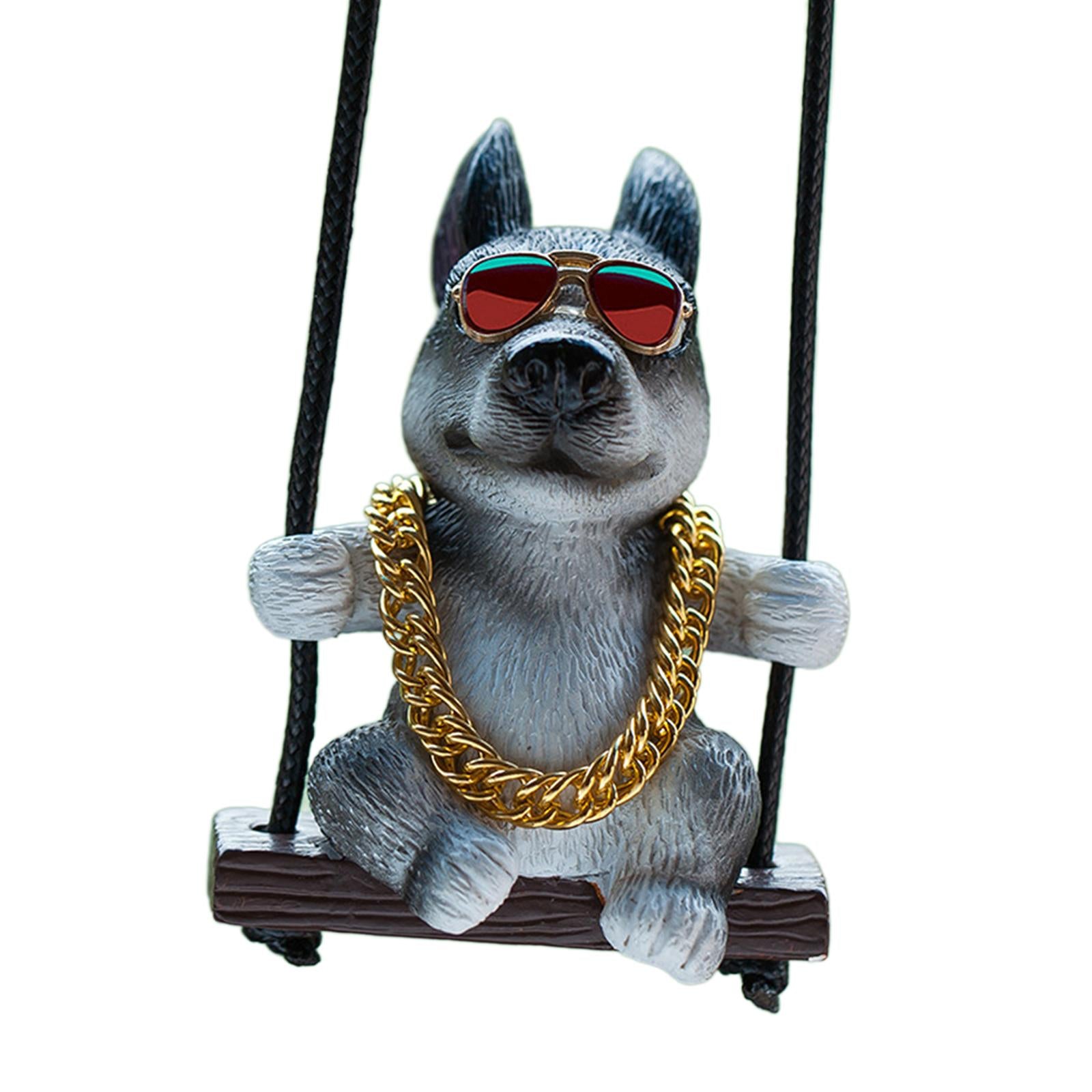 Rearview Mirror Decorations Cute Swinging Pug Car Mirror Hanging Accessories Style D