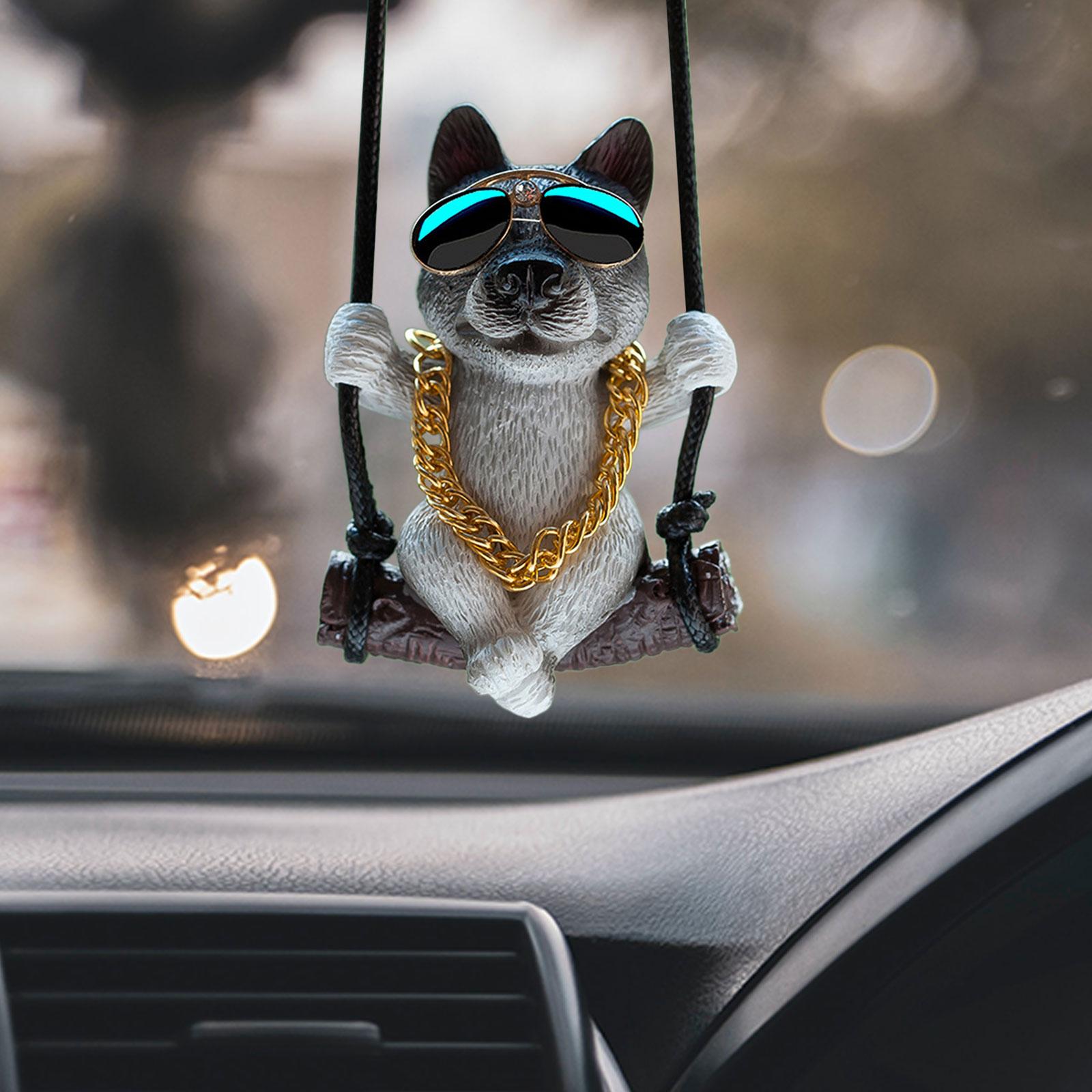 Rearview Mirror Decorations Cute Swinging Pug Car Mirror Hanging Accessories Style F