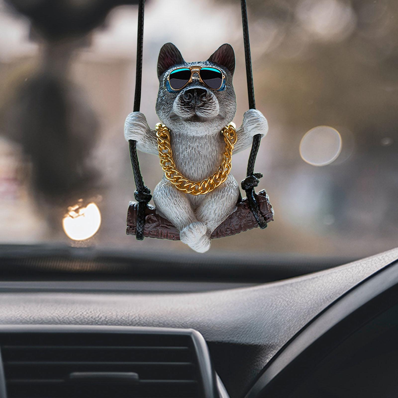 Rearview Mirror Decorations Cute Swinging Pug Car Mirror Hanging Accessories Style G