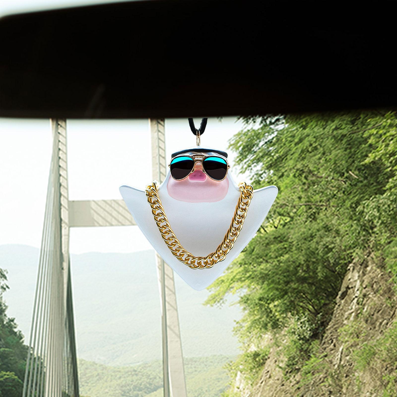 Car Charm Pink Pig Cute Animal Resin Material Car Mirror Hanging Accessories