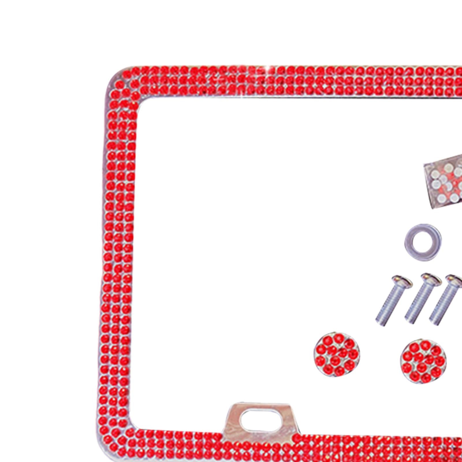 License Plate Frame with Rhinestones Durable Universal License Plate Bracket Red