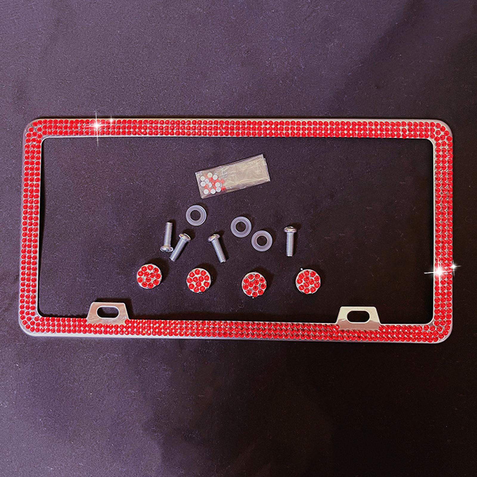 License Plate Frame with Rhinestones Durable Universal License Plate Bracket Red