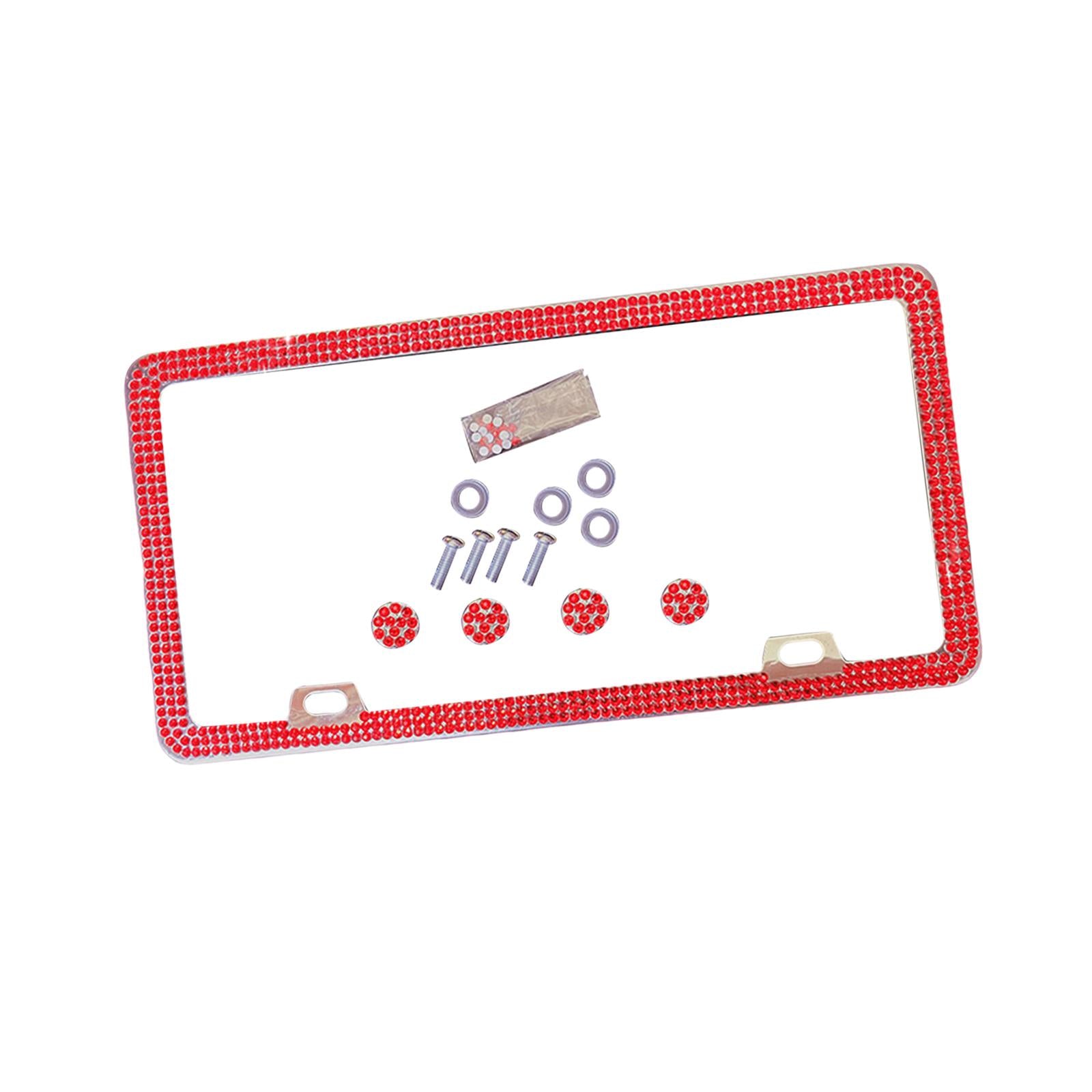 License Plate Frame with Rhinestones Durable Universal License Plate Bracket Red