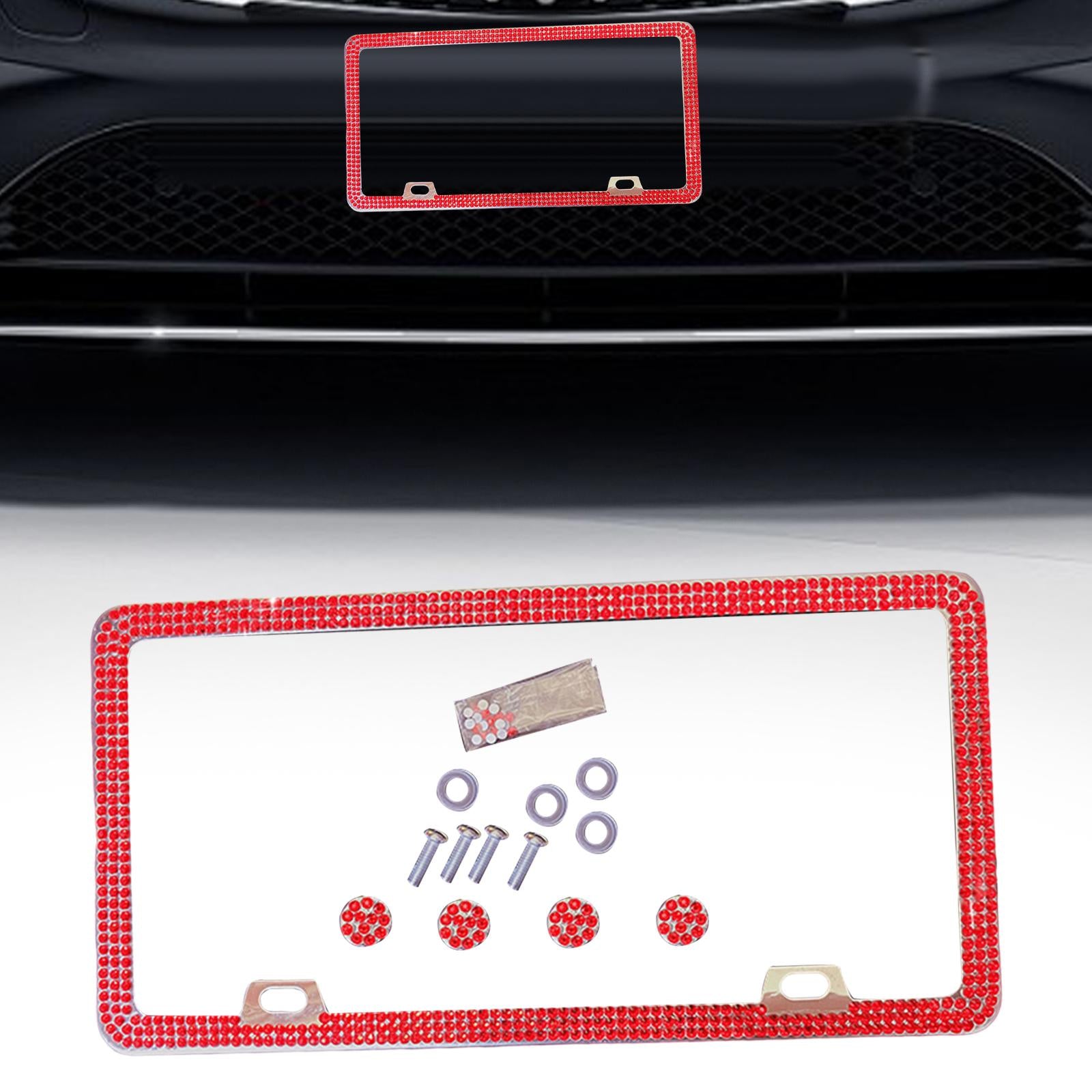 License Plate Frame with Rhinestones Durable Universal License Plate Bracket Red