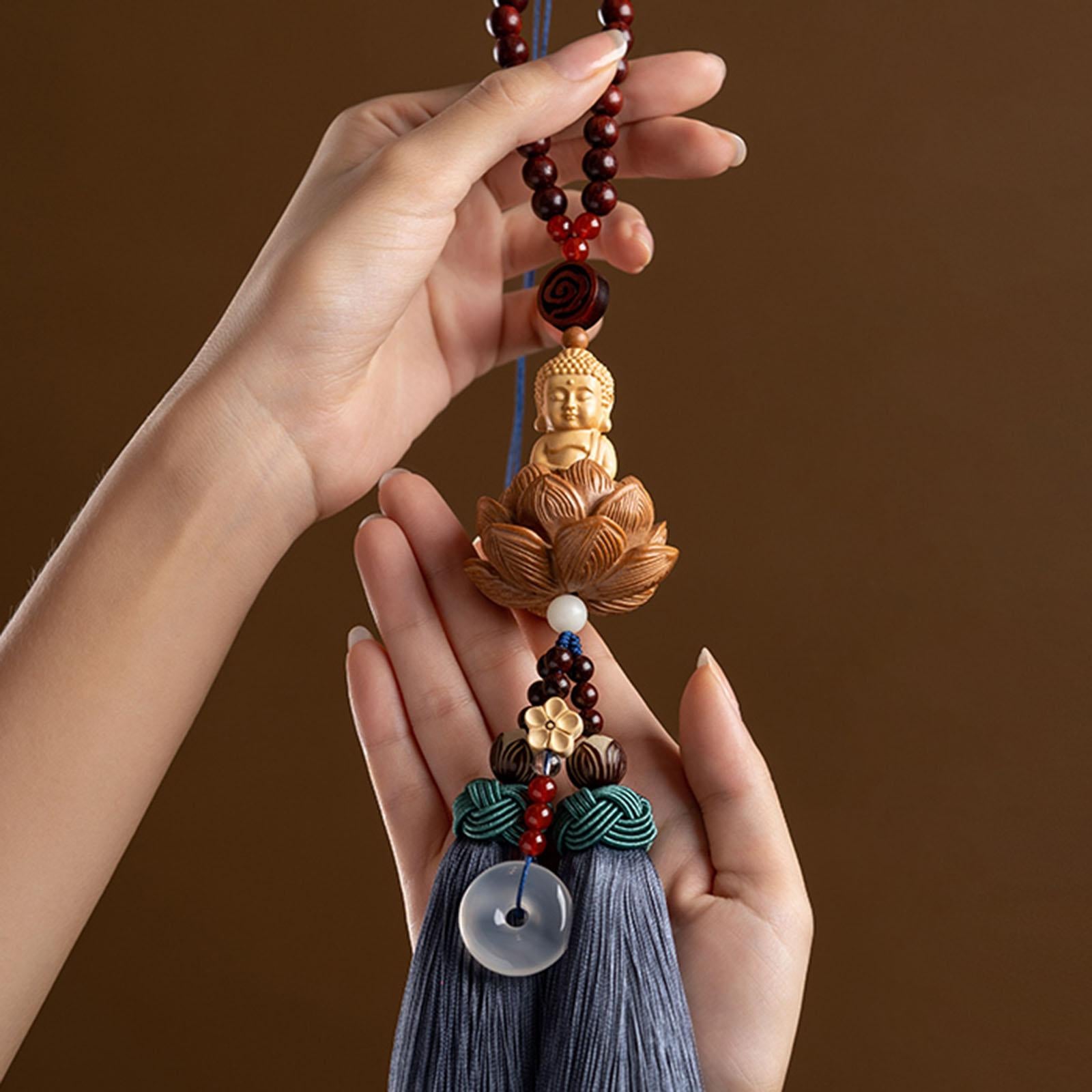 Buddha Statue Wall Hanger Lovely Wood Sculpture Car Rear View Mirror Pendant Style A
