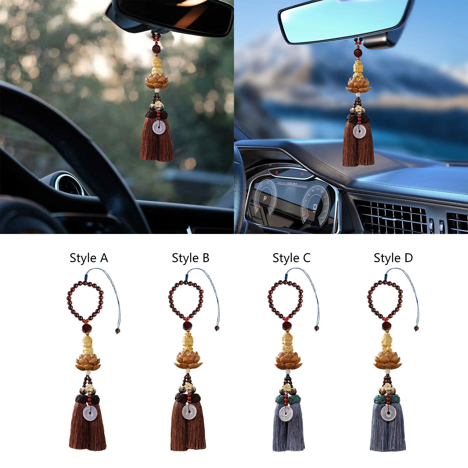 Buddha Statue Wall Hanger Lovely Wood Sculpture Car Rear View Mirror Pendant Style A