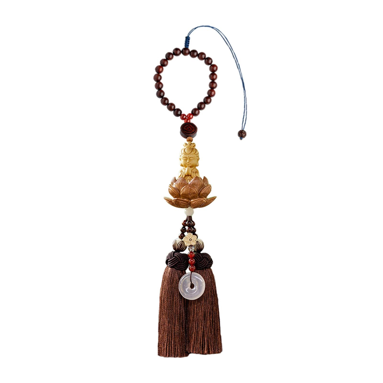 Buddha Statue Wall Hanger Lovely Wood Sculpture Car Rear View Mirror Pendant Style B