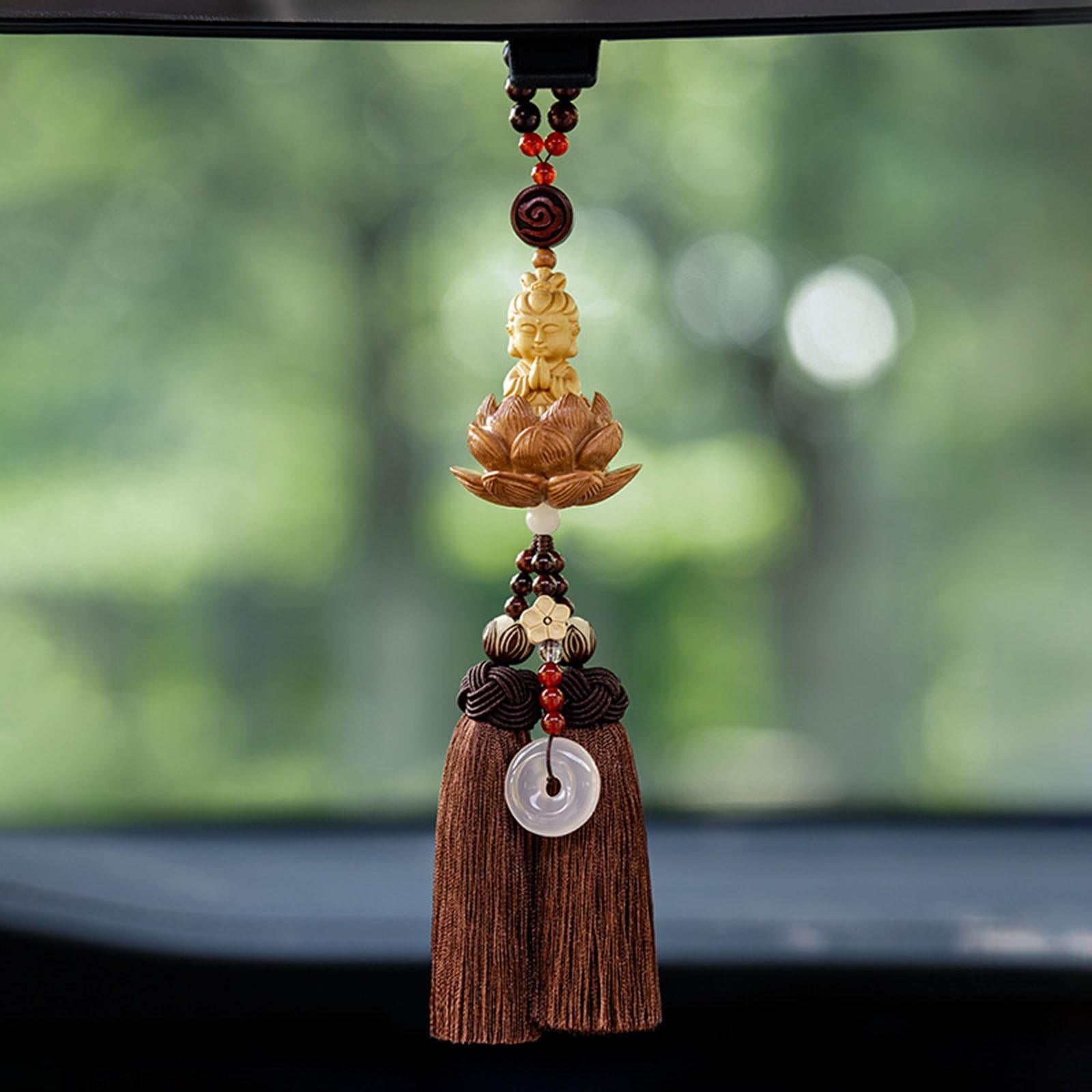 Buddha Statue Wall Hanger Lovely Wood Sculpture Car Rear View Mirror Pendant Style B