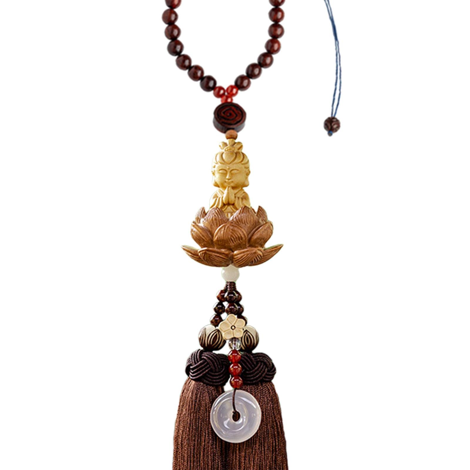 Buddha Statue Wall Hanger Lovely Wood Sculpture Car Rear View Mirror Pendant Style B