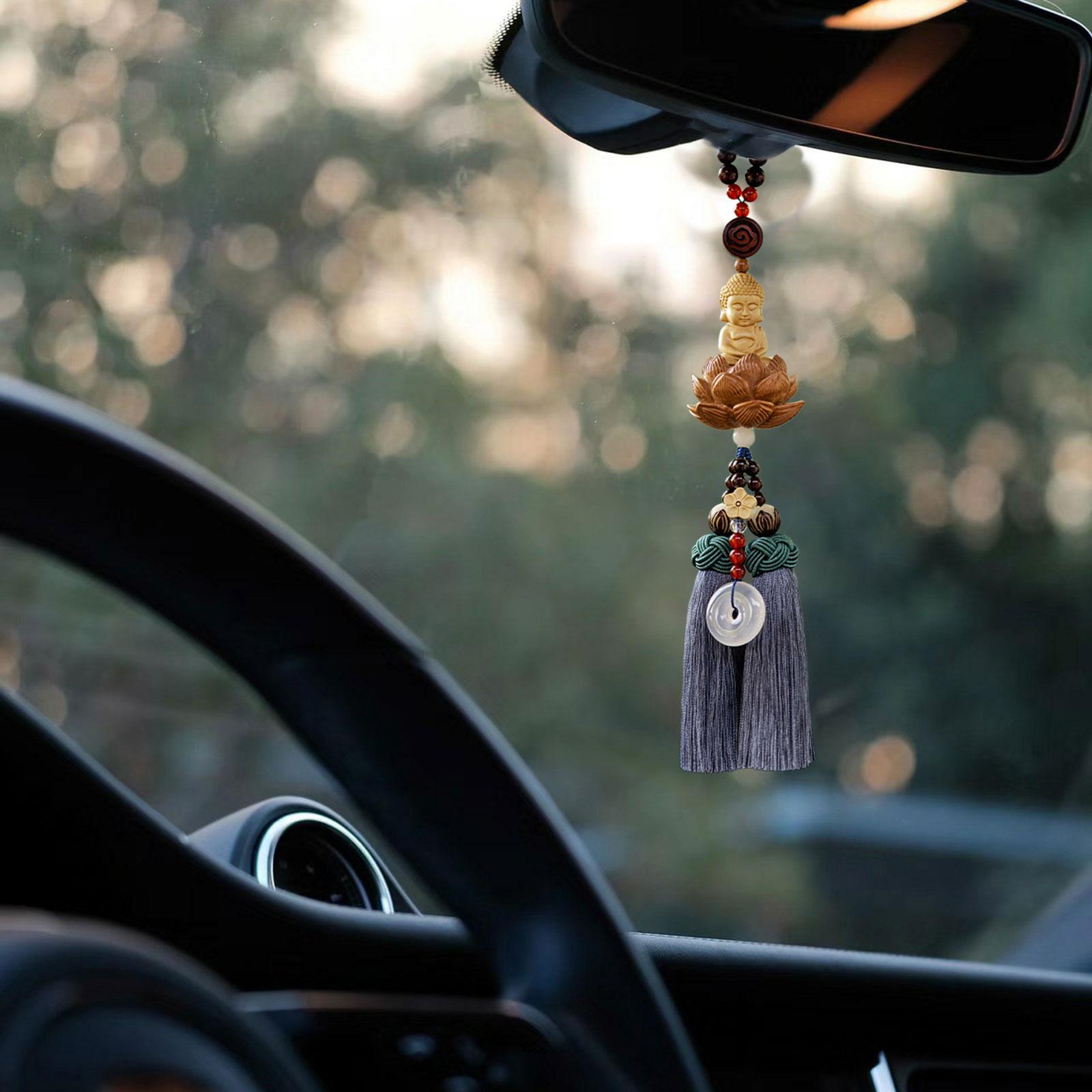 Buddha Statue Wall Hanger Lovely Wood Sculpture Car Rear View Mirror Pendant Style D