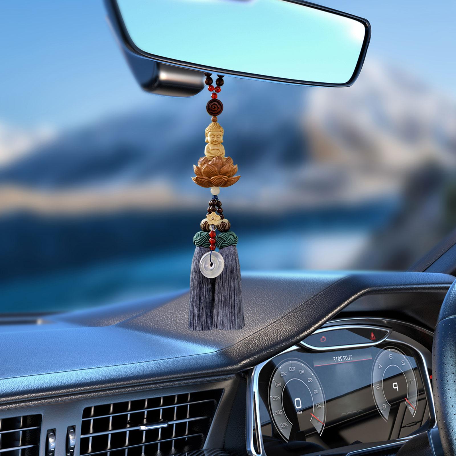 Buddha Statue Wall Hanger Lovely Wood Sculpture Car Rear View Mirror Pendant Style D
