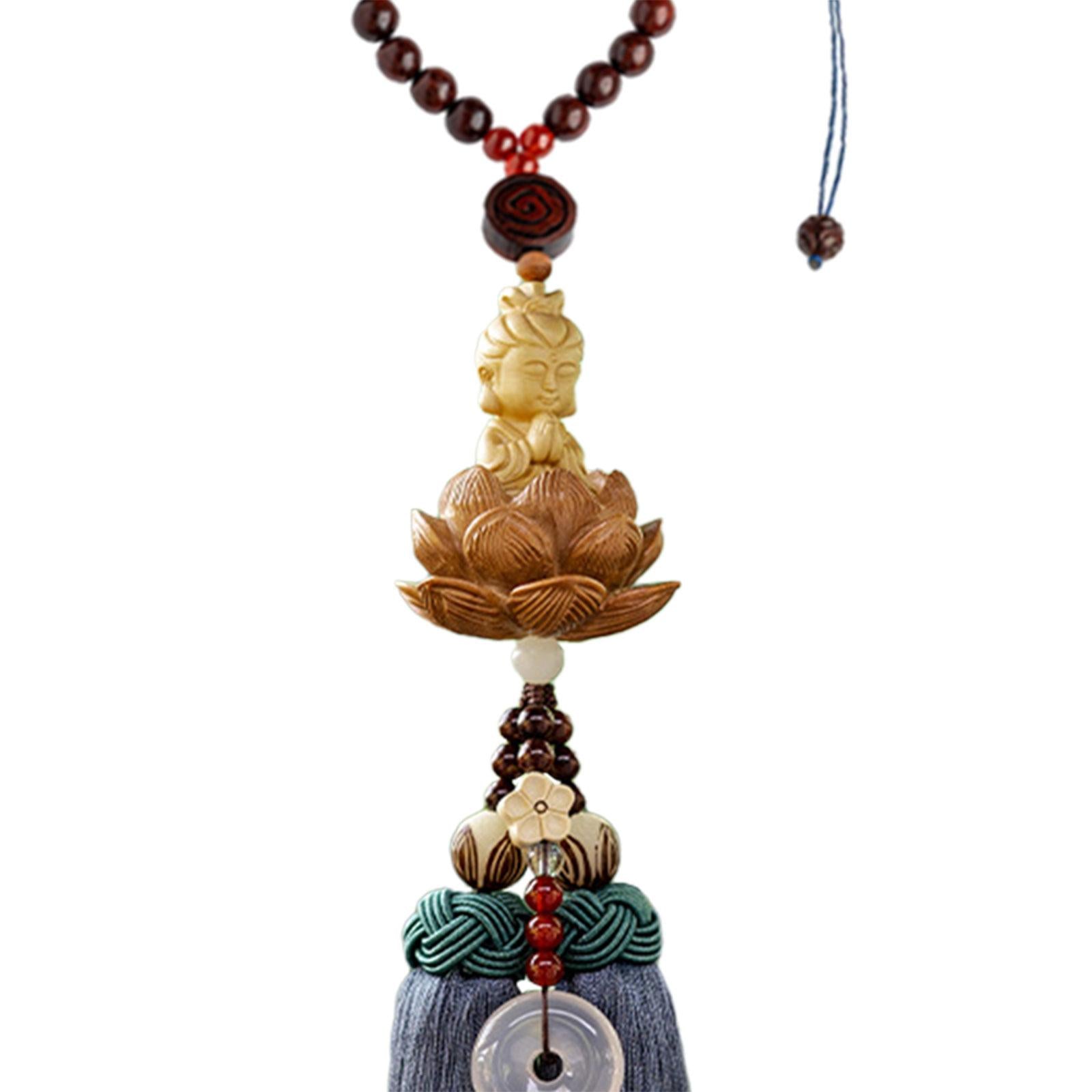 Buddha Statue Wall Hanger Lovely Wood Sculpture Car Rear View Mirror Pendant Style D