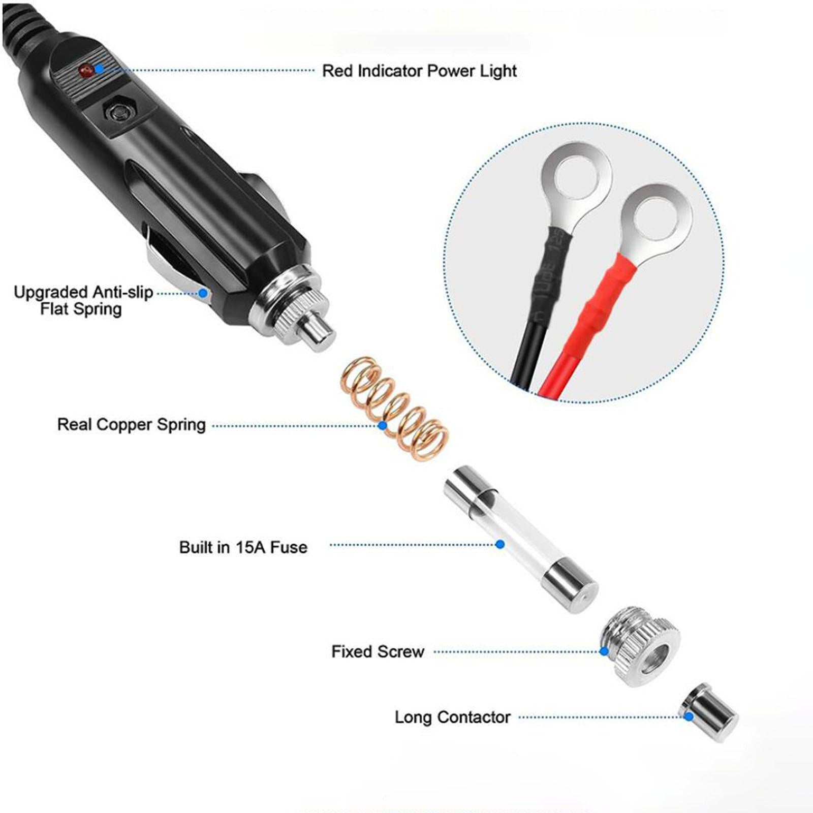 Generic Cigarette Lighter Male Plug Adapter 1M Connector Plug Inverter Cable