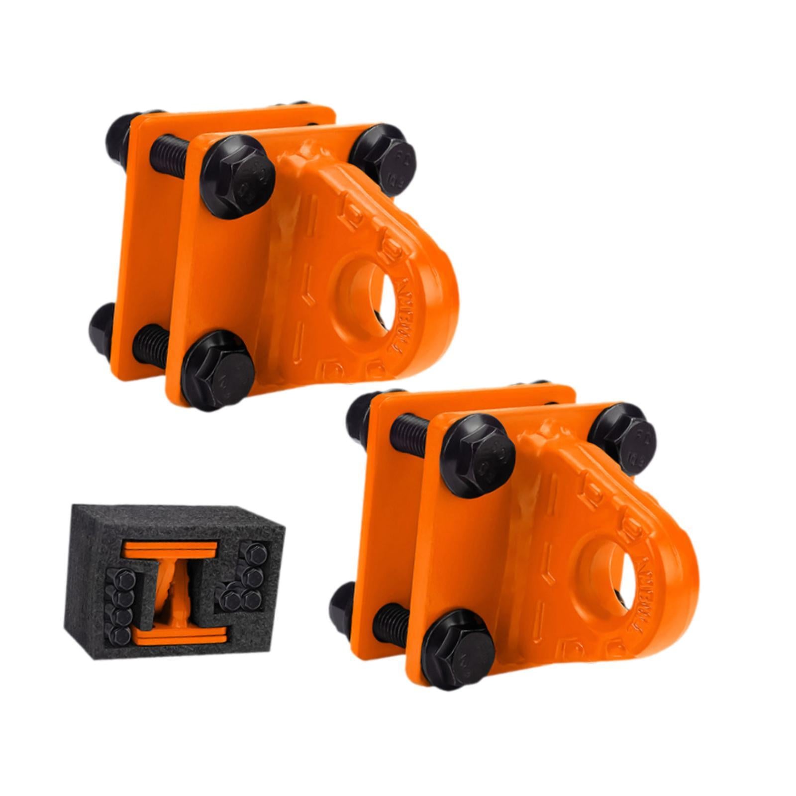 2x D Ring Shackles Mount Bracket with Backer Plate for ATV UTV Tractors Orange
