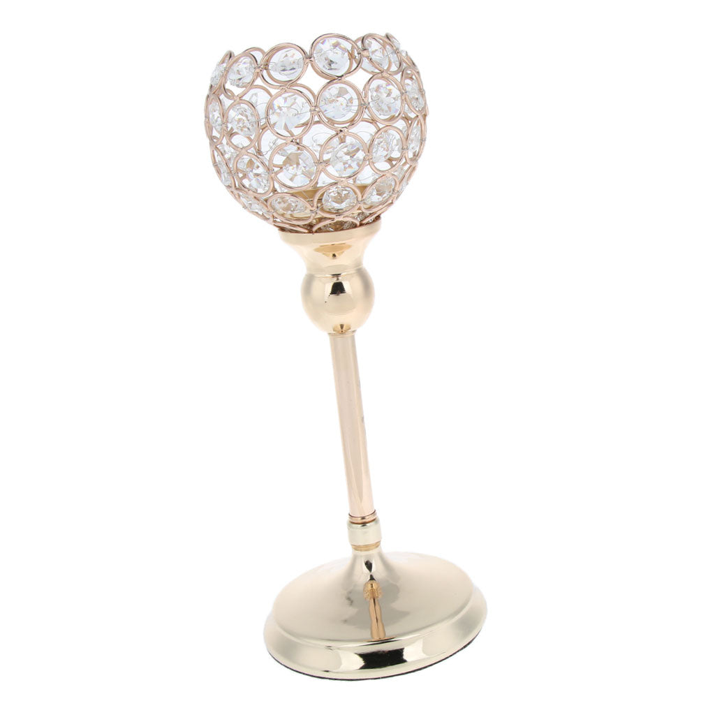 2Pcs 30cm Crystal Globe Pillar Wedding Centerpiece Votive Candle Holder Gold