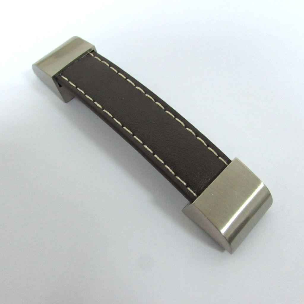 96mm Modern Leather Kitchen Cabinet Cupboard Door Drawer Pull Handle -Brown
