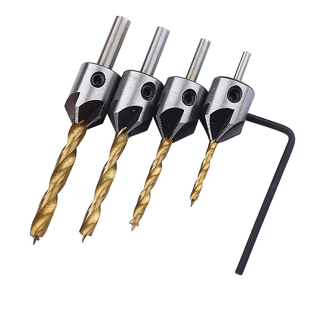 2x4Pieces Tapered Drill Countersink Bit Set Wood Hole Woodwork chamfer Bit