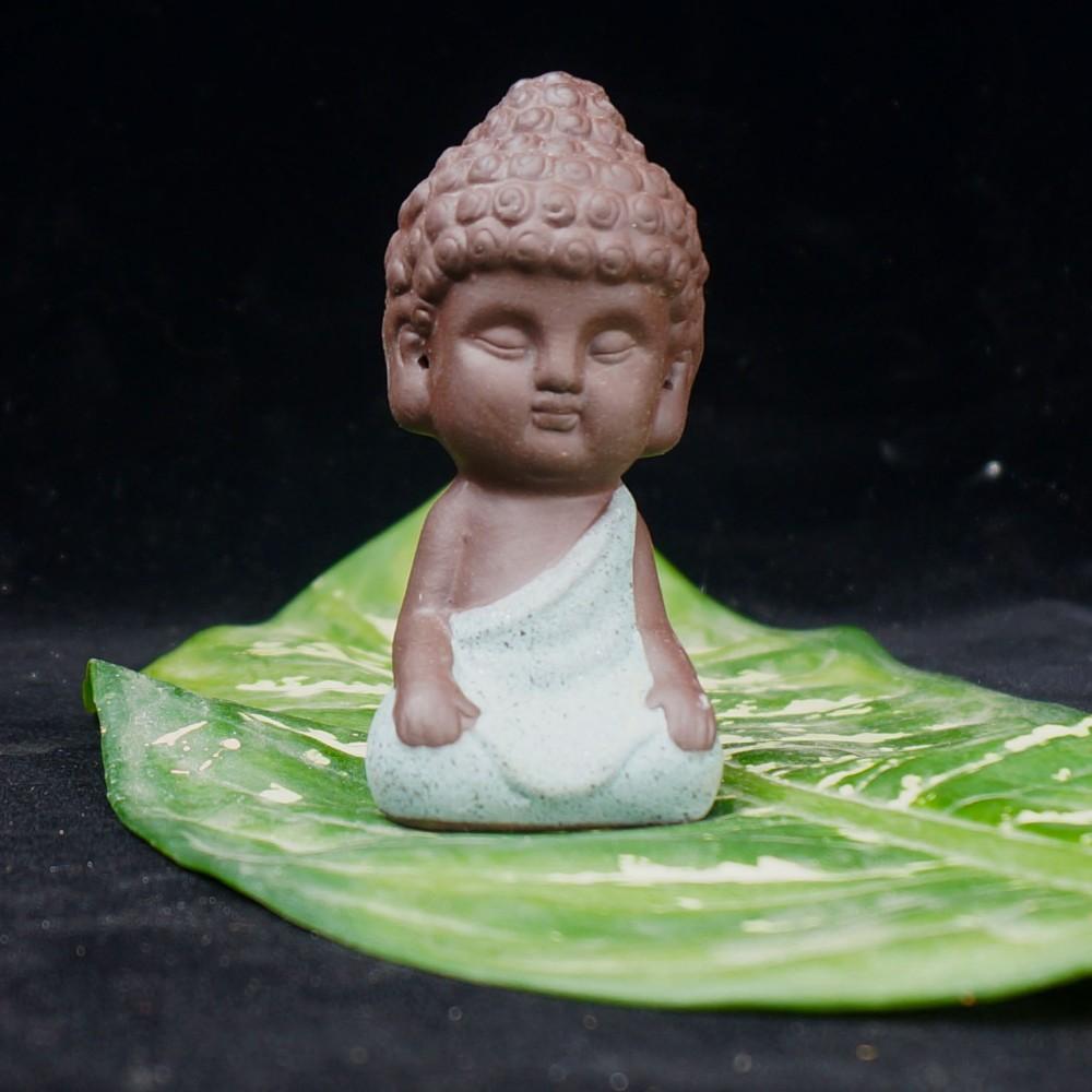 3Pc Little Monk Buddha Ceramic Statues Holder Tea Pet Home Tea Tray Decor