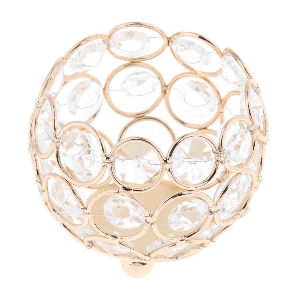 3 Inches Votive Crystal Beads Candle Holder Home Banquet Candlestick Table Decorative Centerpiece -Gold