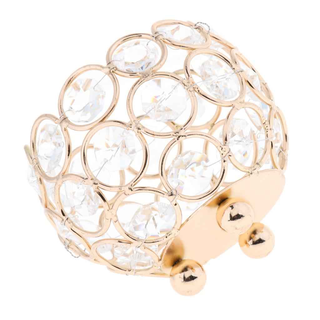 3 Inches Votive Crystal Beads Candle Holder Home Banquet Candlestick Table Decorative Centerpiece -Gold