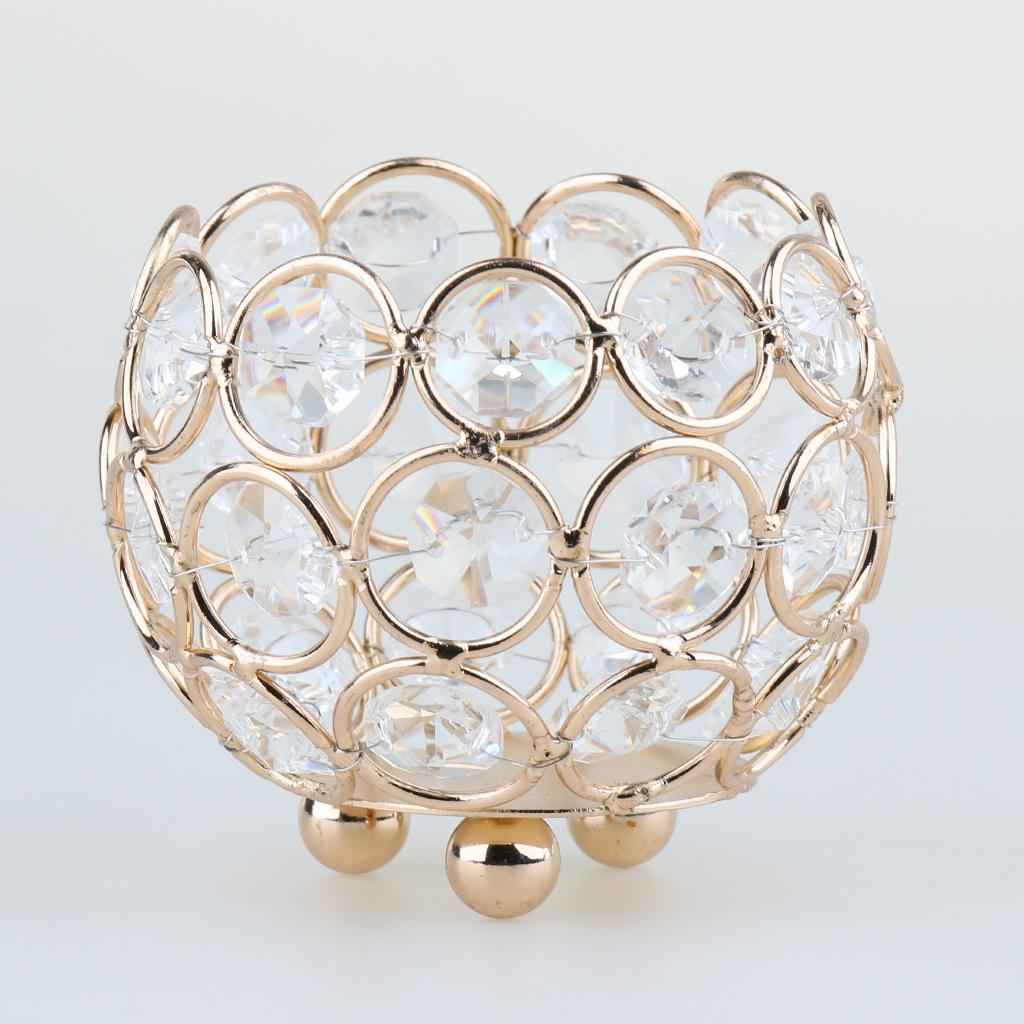 3 Inches Votive Crystal Beads Candle Holder Home Banquet Candlestick Table Decorative Centerpiece -Gold