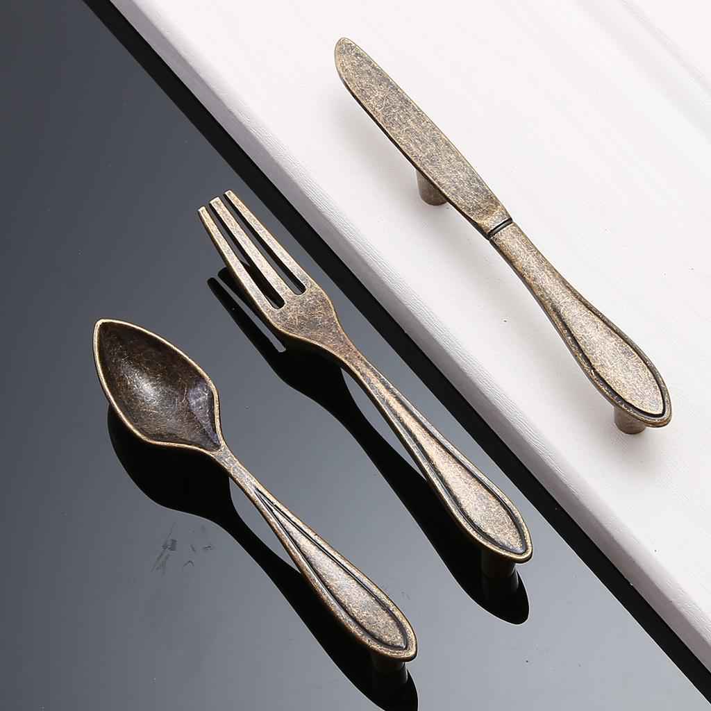 Creative Fork Pull Handle Kitchen Cabinet Cupboard Knob 120mm Antique Bronze
