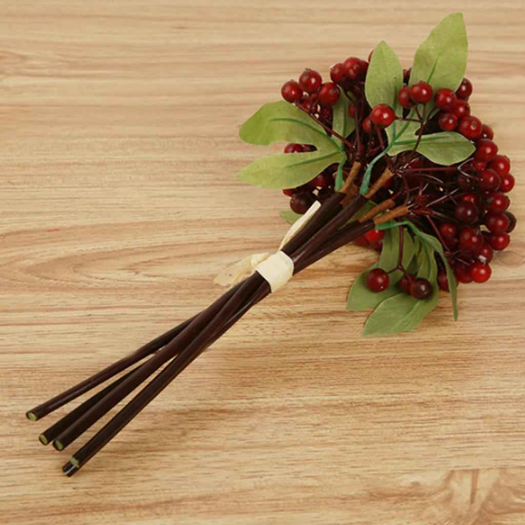Artificial Berries Bush Flower Plants Wedding Home Garden Decor Dark Red