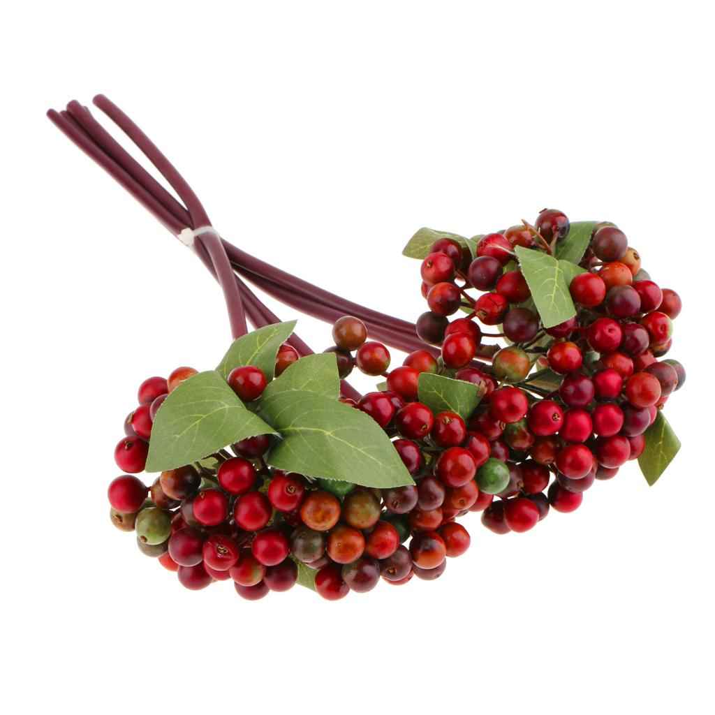 Artificial Berries Bush Flower Plants Wedding Home Garden Decor Dark Red