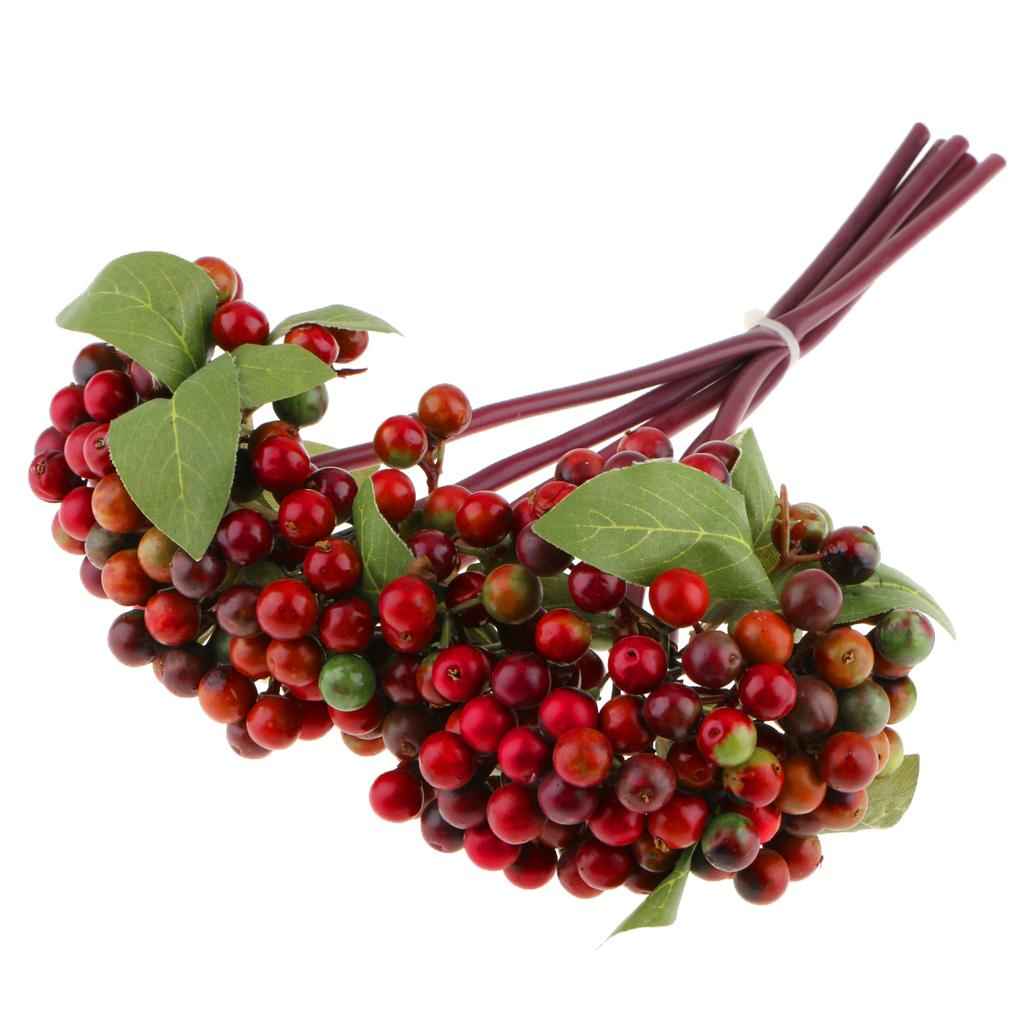 Artificial Berries Bush Flower Plants Wedding Home Garden Decor Dark Red