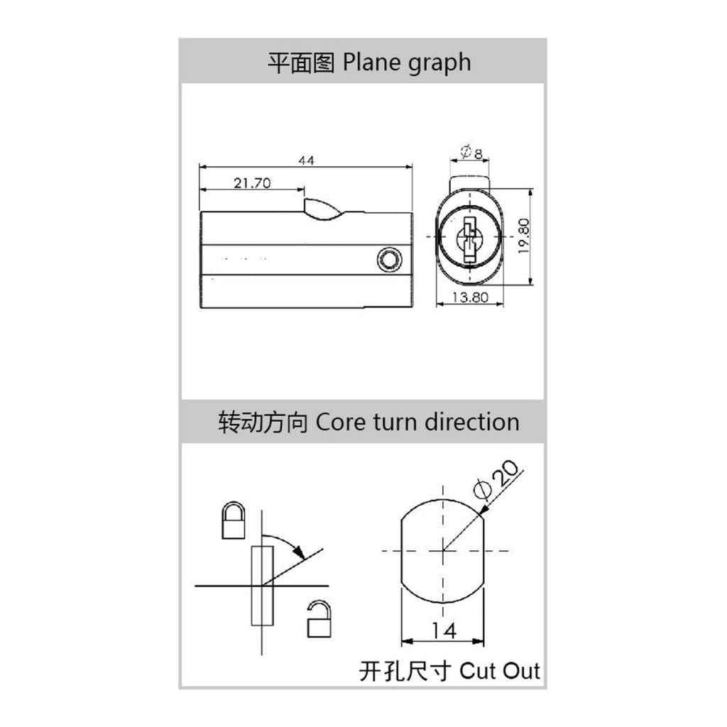 Zinc alloy Lock for Filing Cabinet Mailbox Drawer Cupboard Locker + 2 Keys