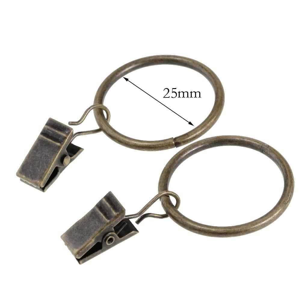12 Pieces Metal Curtains Drapery Rings with Clips Bronze 25mm