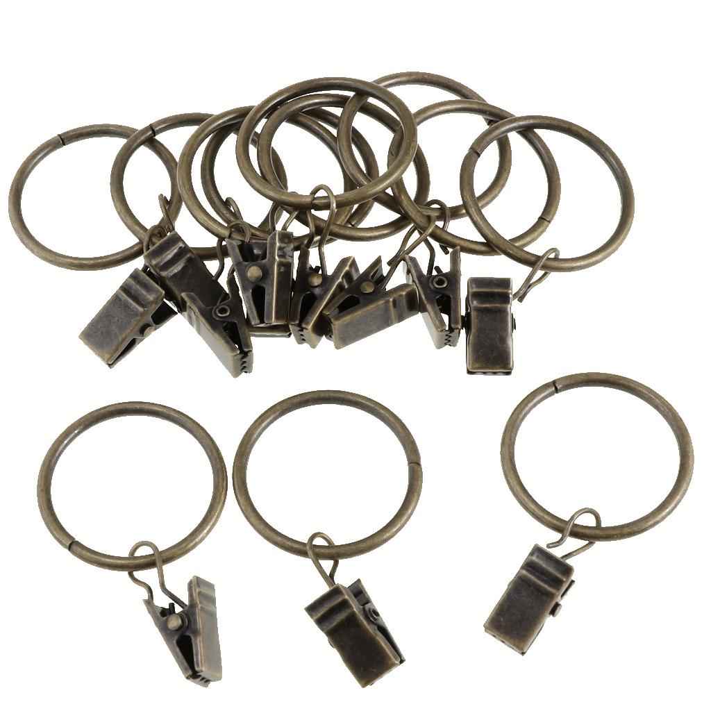 12 Pieces Metal Curtains Drapery Rings with Clips Bronze 25mm