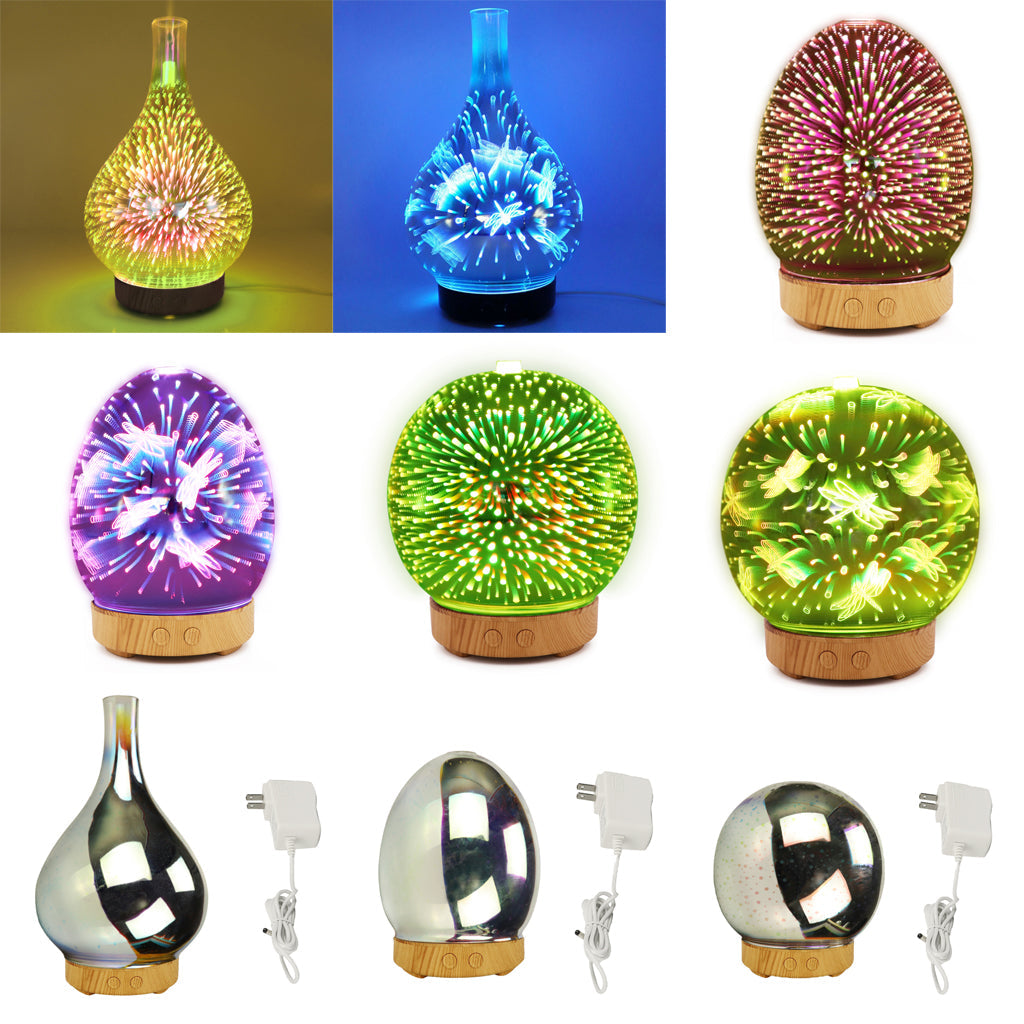 100ml 3D Light Glass Humidifier Essential Oil Diffuser US Vase - Firework