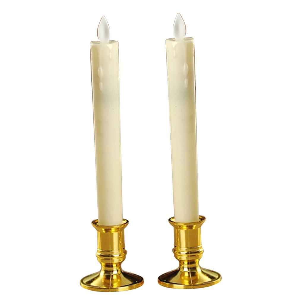 2pcs Warm LED Candle Romantic Swing Flame Real Candles Home Wedding Gold B
