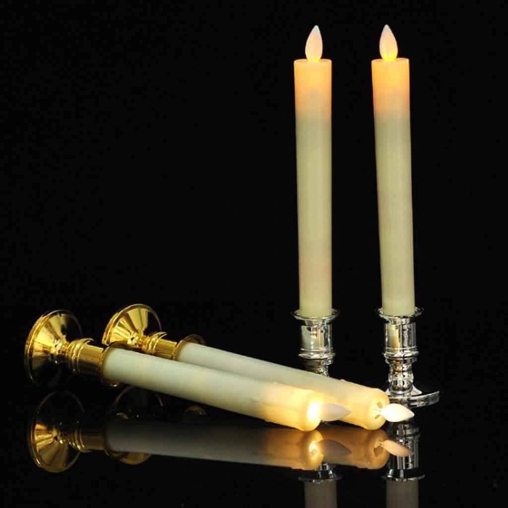2pcs Warm LED Candle Romantic Swing Flame Real Candles Home Wedding Gold B