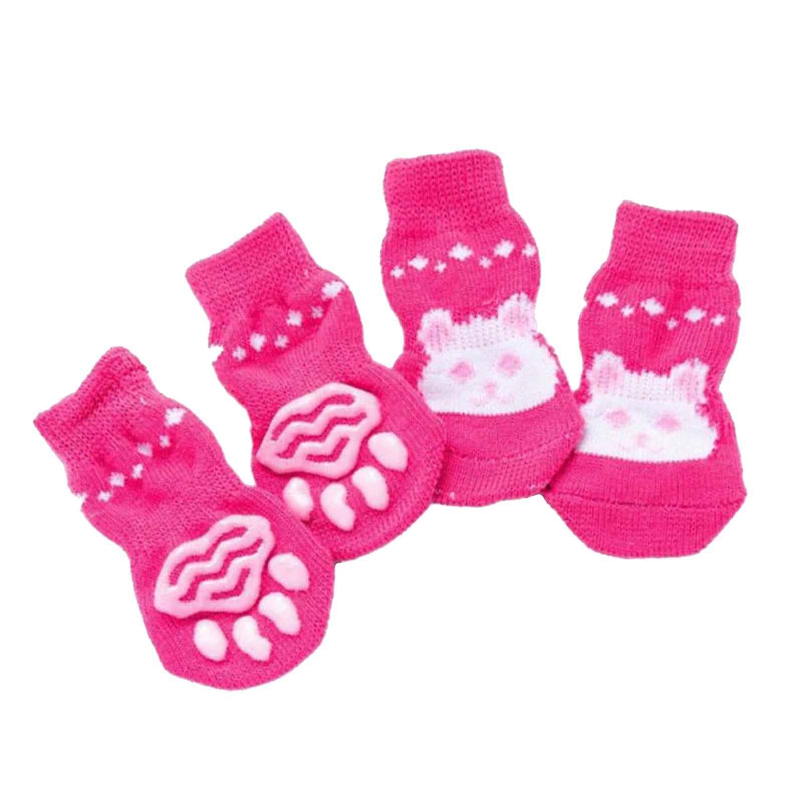 4 Cute Pet Cat Puppy Dog Socks Anti-slip Paw Protector S Rabbit