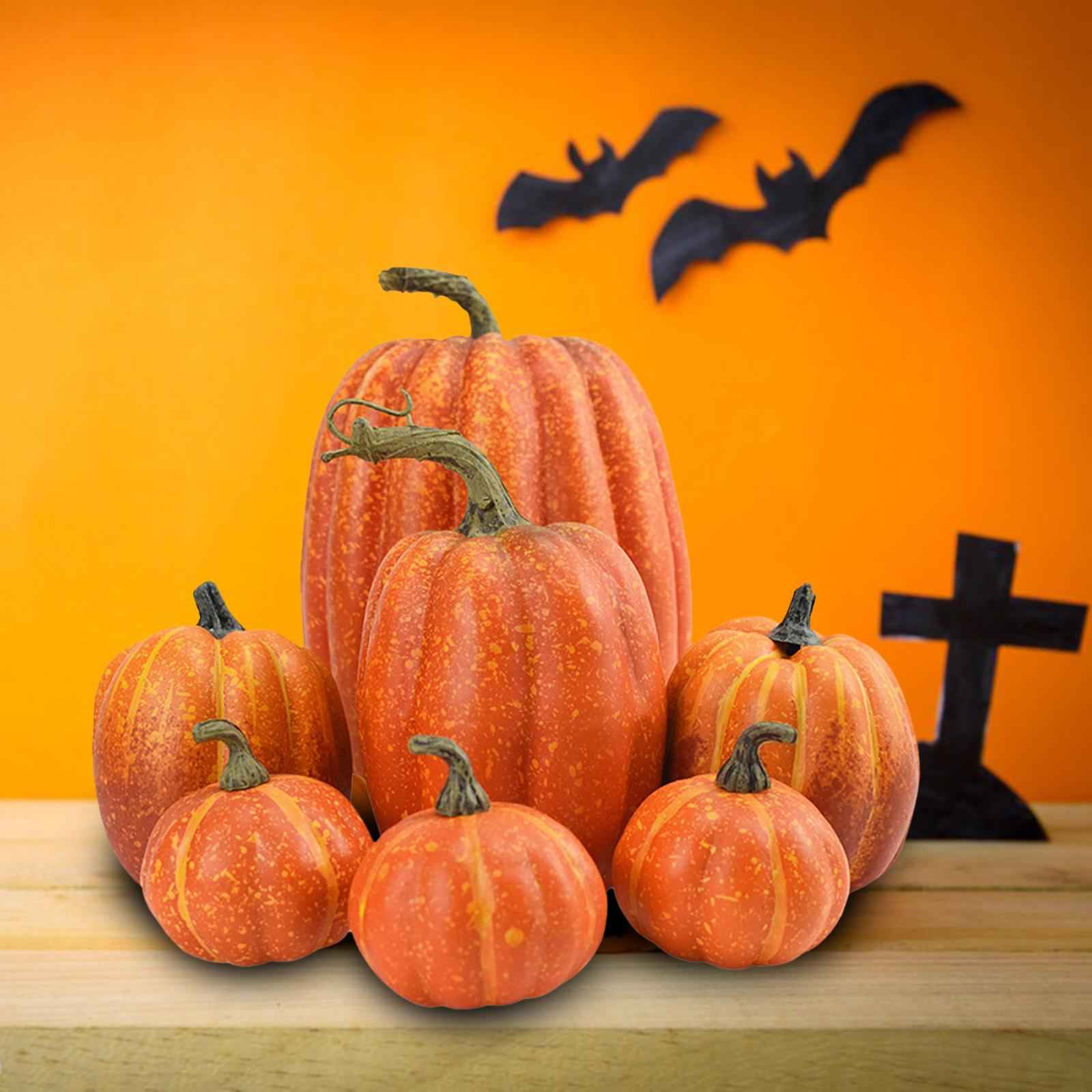 7x Artificial Pumpkins Bulk Faux Harvest For Fall Wedding Centerpiece Orange