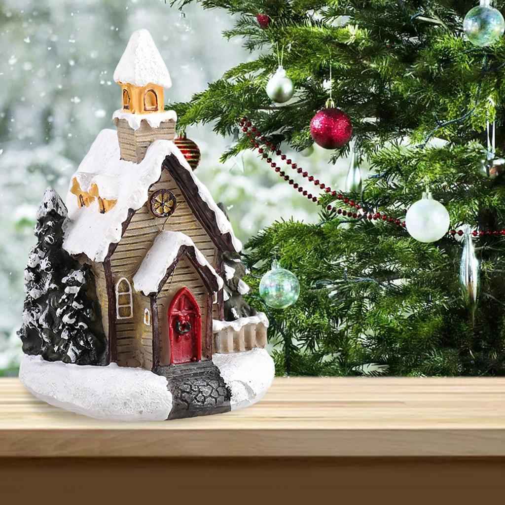 Resin Christmas Scene Snow House LED Village Set Desktop Decoration Gift B