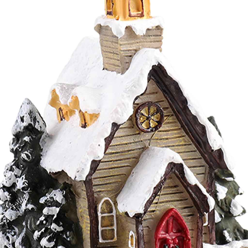 Resin Christmas Scene Snow House LED Village Set Desktop Decoration Gift B