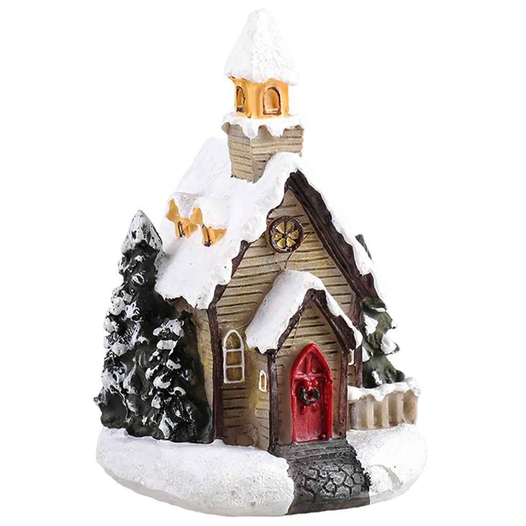 Resin Christmas Scene Snow House LED Village Set Desktop Decoration Gift B